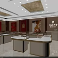 Elegant Beijing Caibai Jewelry Store Interior With Glass Display Counters Gold Jewelry And Red Backdrops