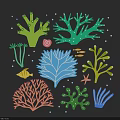 Colorful Marine Life Wall Decor With Corals Starfish Small Fish And Shell Elements 3d model