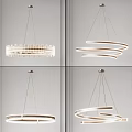 Modern Sleek Chandelier Designs Showcasing Circular Ring And Layered Illuminated Structures 3d model
