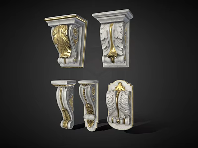 Ornate Carved Side Table with White Base Gold Accents and Intricate Leaf Patterns 3d model