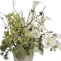 Elegant Decorative Ornament Arrangement With Flower Bouquet Green Plants And Decorative Branches