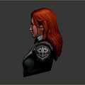 3D Female Character Bust With Red Hair Green Glasses And Ornate Armor Details