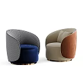 Two Modern Single Sofa Styles With Blue Beige Fabric Grid Pattern And Gold Base