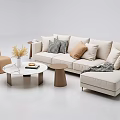 Casual Sofa Set with L shaped Design Armchair Throw Pillows and Marble Coffee Table