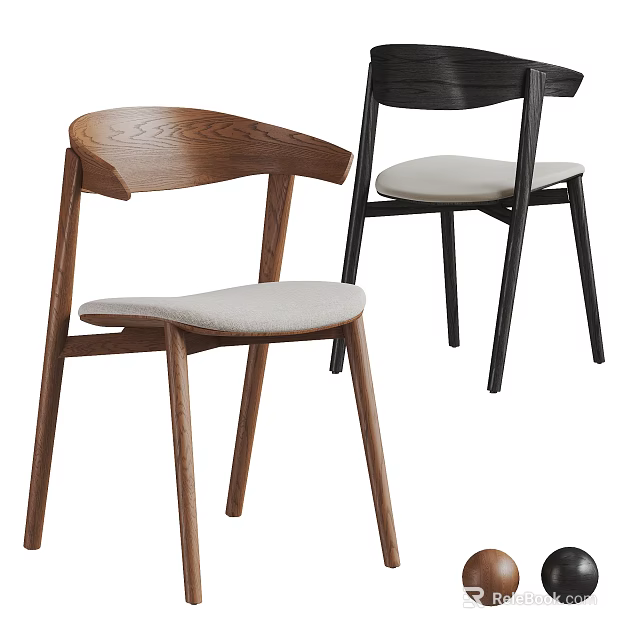 Modern Dining Chairs With Wooden Frame And Upholstered Seat In Brown Black Colors 3d model 