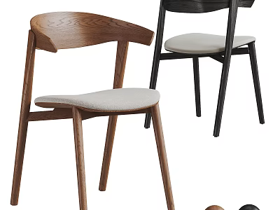 Modern Dining Chairs With Wooden Frame And Upholstered Seat In Brown Black Colors 3d model