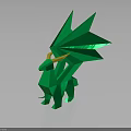Green Geometric Dragon With Yellow Horns Triangular Wings Low Poly Style Dark Reflective Background