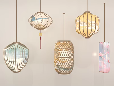 Decorative Lanterns Featuring Various Traditional Modern Designs Bamboo Frames and Scenic Patterns 3d model
