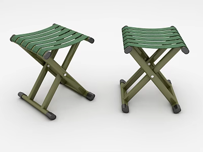 Green Folding Stools With Striped Seats Cross Legs And Black Foot Pads 3d model
