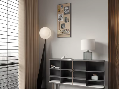 Modern Entryway Console Table And Side Cabinet With Table Lamp And Wall Decor 3d model