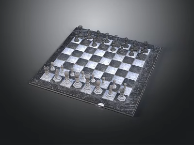 Intricately Sculpted Chess Pieces On Black And White Checkered Marble Chessboard 3d model