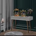 Two Circular Gold Green Multi Tier Racks Holding Perfume Skincare Bottles Makeup Brushes Eyeshadow Palettes