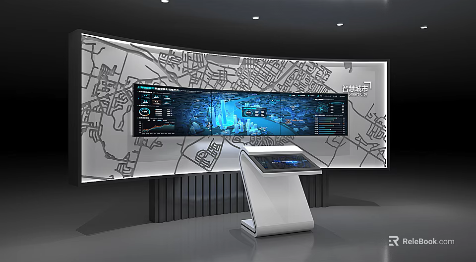 Public Facility Interactive Information Display With Large Screen City Map And Data Interface Touch Console 3d model