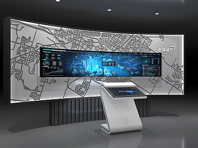 Public Facility Interactive Information Display With Large Screen City Map And Data Interface Touch Console 3d model