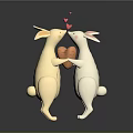 Cute White Rabbits Holding Heart Shaped Object With Floating Red Hearts Decoration