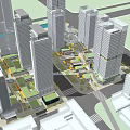 Modern Commercial Street With Tall Buildings Glass Facades And Green Plants