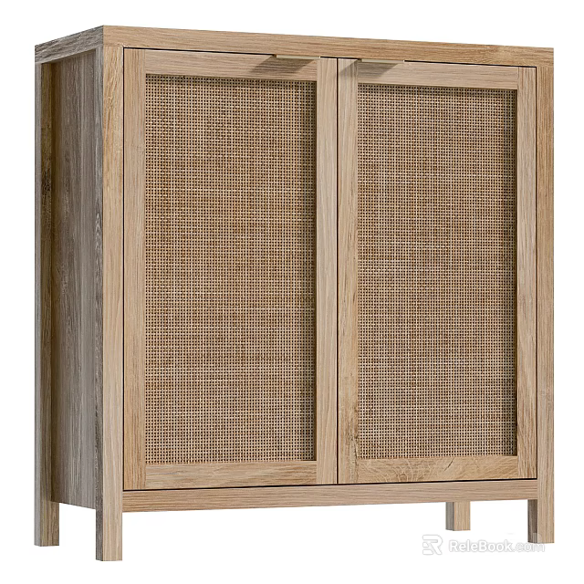 Wooden Entryway Console Cabinet With Mesh Doors And Storage Space 3d model 