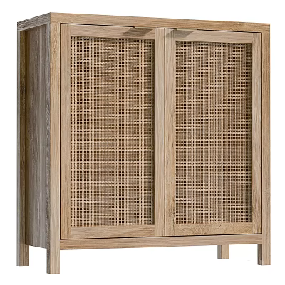 Wooden Entryway Console Cabinet With Mesh Doors And Storage Space 3d model