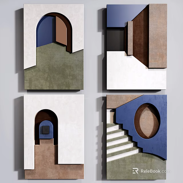 Modern 3D Wall Art With Geometric Shapes Arches And Colorful Patterns 3d model