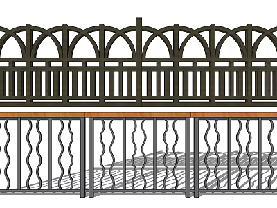 Decorative Metal Fence with Arched Top Rail and Wavy Bottom Railing Design 3d model