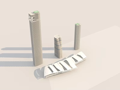 Modern Office Buildings with Tall Skyscrapers and Unique Architectural Design 3d model