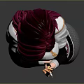 Red Haired Female Character In Black White Pink Outfit With Arms Crossed Against Gray Background