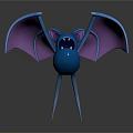 Blue Bat Game Movie Character With Purple Spread Wings Sharp Fangs And Standing Pose
