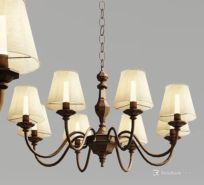 Elegant Vintage Chandelier with Multiple White Fabric Shades and Metal Frame Design 3d model 