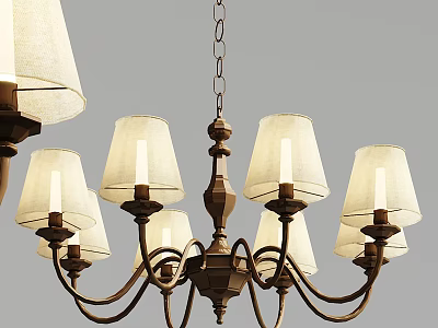 Elegant Vintage Chandelier with Multiple White Fabric Shades and Metal Frame Design 3d model