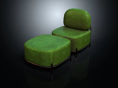 Modern Green Single Sofa with Velvet Fabric Ottoman and Black Metal Legs Design 3d model