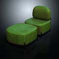 Modern Green Single Sofa with Velvet Fabric Ottoman and Black Metal Legs Design