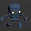 Blue Robot Character Design With Dome Head Yellow Eyes Mechanical Claw Arms And Sparks
