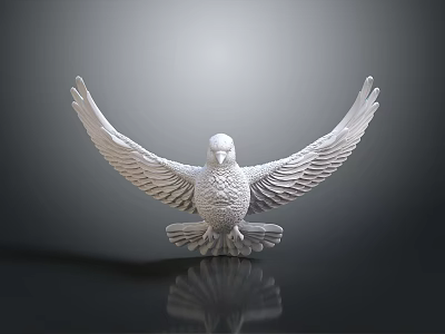 Artistic White Bird Carving With Spreading Wings And Intricate Feather Details 3d model