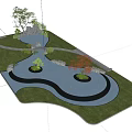 Garden Landscape Design With Green Grass Winding Pathway Pond Rocks And Colorful Trees