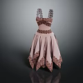 Pink Evening Dress With Intricate Lace Patterns And Flared Skirt Design