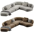 Modern Sectional Sofa in Blue Light Gray Brown with Pillows and Throw Blanket 3d model