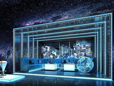Modern KTV Room With Starry Sky Background Blue Lighting Sofa And Globe Decoration 3d model