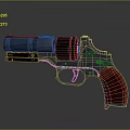 Classic Revolver With Black Barrel Metal Body And Red Wooden Grip Design