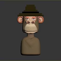 Cartoon Monkey Head Wearing Brown Hat With Dark Background And Reflection