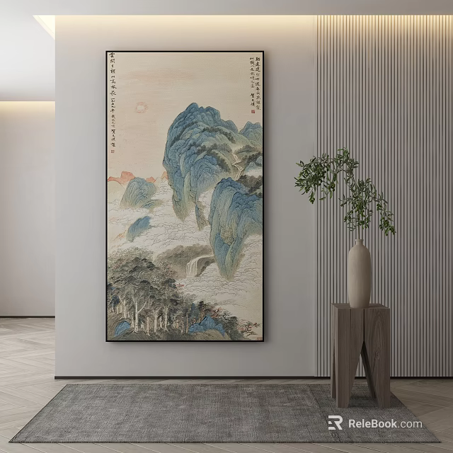 Traditional Chinese Landscape Painting In Modern Interior 3d model 