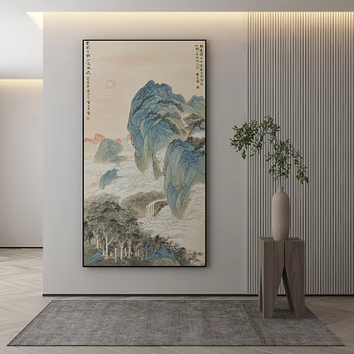 Traditional Chinese Landscape Painting In Modern Interior 3d model