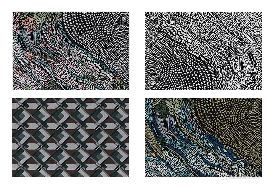 Stylish Square Rugs with Geometric Wave Dot Patterns and Modern Colorful Designs for Home Decor 3d model 