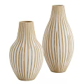 Two Modern Decorative Ceramic Vases with Beige and White Striped Design for Home Decor