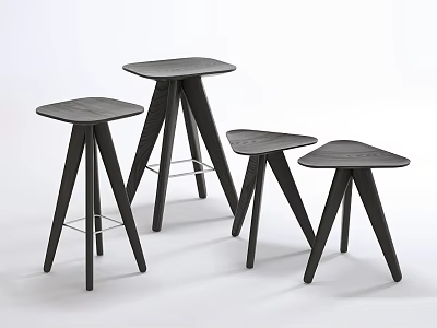 Modern Black Bar Stools With Triangular Seats And Three Legs Stylish Design 3d model