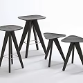 Modern Black Bar Stools With Triangular Seats And Three Legs Stylish Design 3d model