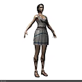 Woman In Blue White Plaid Dress With Sleeveless Top Decorative Belt Strappy Sandals