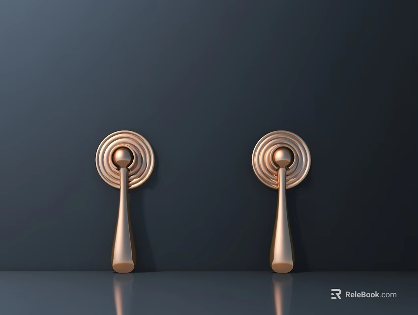 Modern Rose Gold Door Handles with Circular Base and Reflective Surface on Dark Background 3d model 