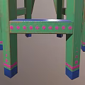 Green Wooden Stool With Pink Dots Blue Trim And Striped Seat Surface