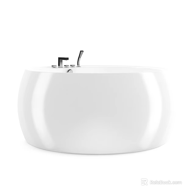 Modern Bathroom Set With White Round Bathtub And Chrome Faucet 3d model 