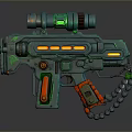 Green Blue Sci-Fi Futuristic Gun with Orange Glowing Parts Scope and Chain Decoration